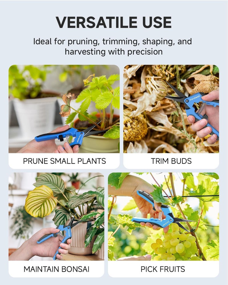 Fondwell 6.5" Pruning Shears Trimming Scissors: 2 Pack of Non-Stick Gardening Scissors - Reliable Garden Snips for Managing Small Plants - Image 2